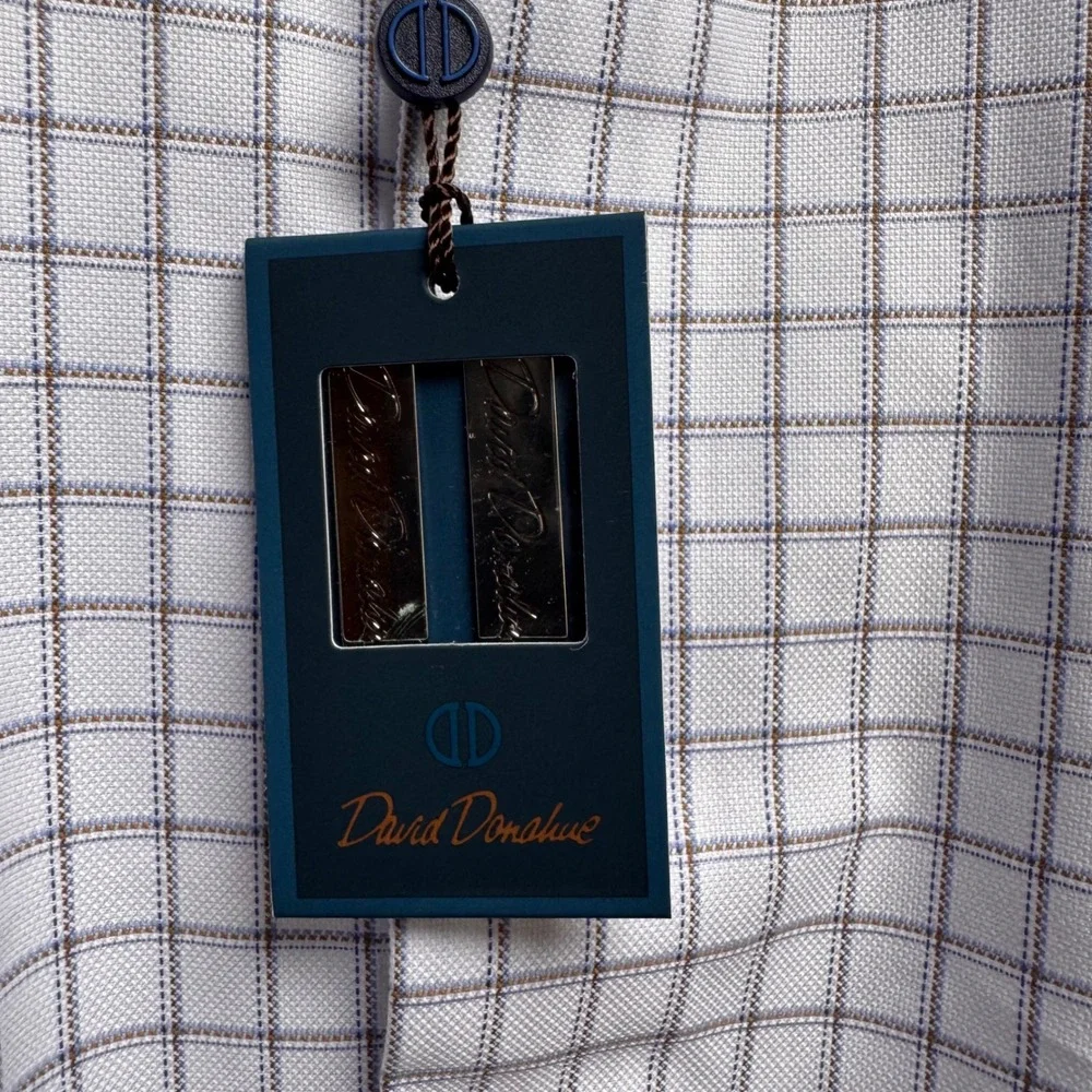 NWT David Donahue Mens Textured Lux Thick Dune Check Cotton Dress Shirt 18 34/35 - Picture 8 of 12